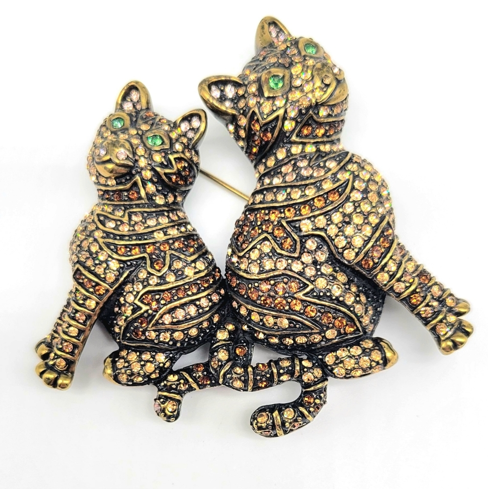 Heidi Daus Champagne Diamond Swarovski Crystal Kitten with Mama Cat RARE VINTAGE